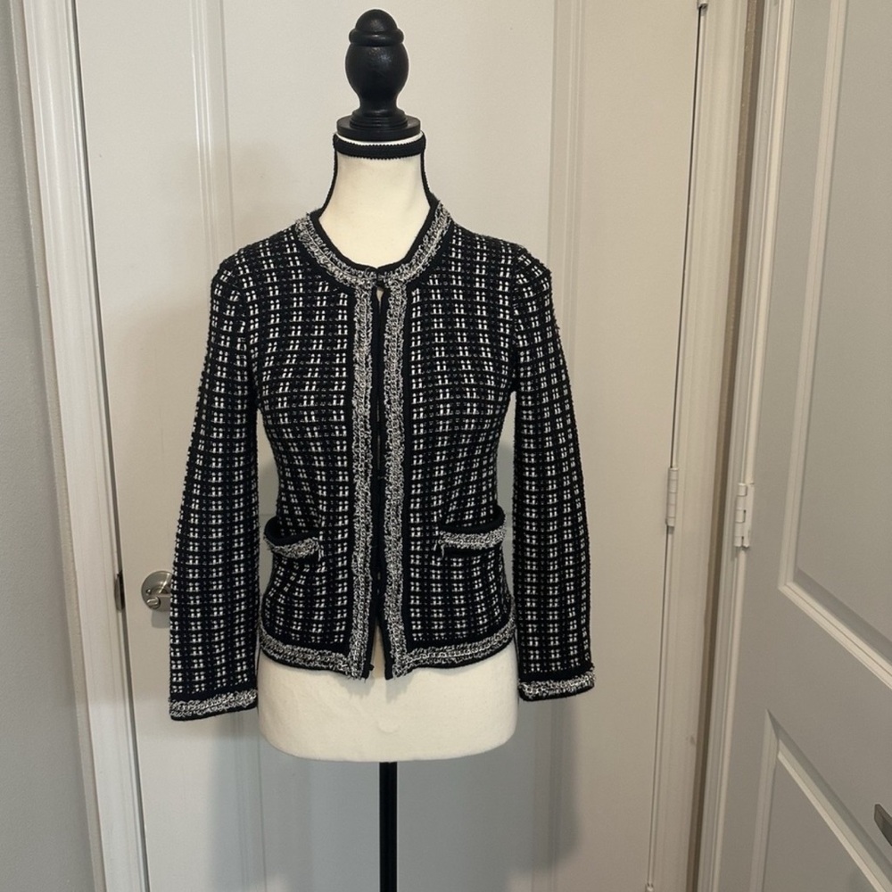 Alice + Olivia Black and White Tweed Blazer